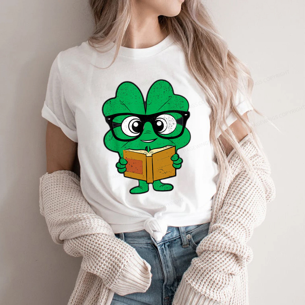 Pagewing Shamrock Reading Books St Patricks Day Unisex Classic T-shirt