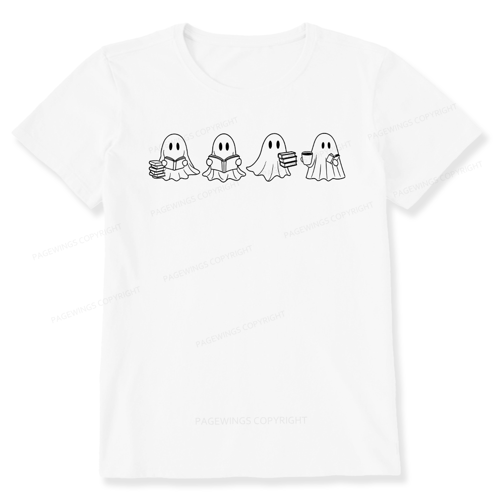 Pagewings Halloween Cute Ghost Reading Books Unisex Classic T-shirt