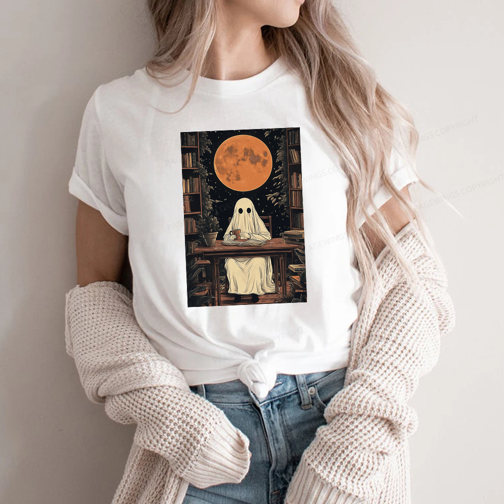 Pagewings Halloween Ghost Books Coffee Unisex Classic T-shirt