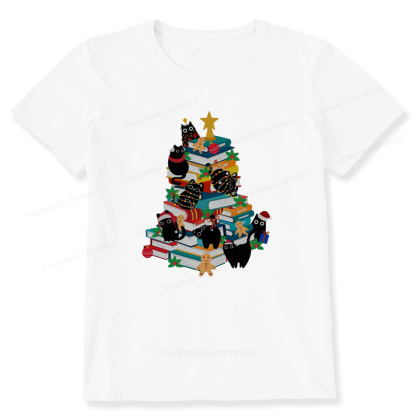 Pagewings Cute Cats Books Christmas Tree Unisex Classic T-shirt
