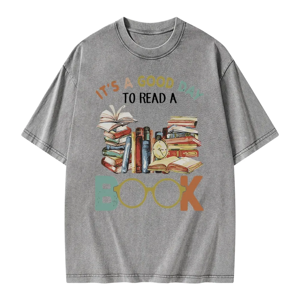 Pagewings It’s a Good Day to Read a Book Unisex Washed T-shirt