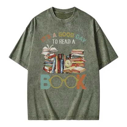 Pagewings It’s a Good Day to Read a Book Unisex Washed T-shirt