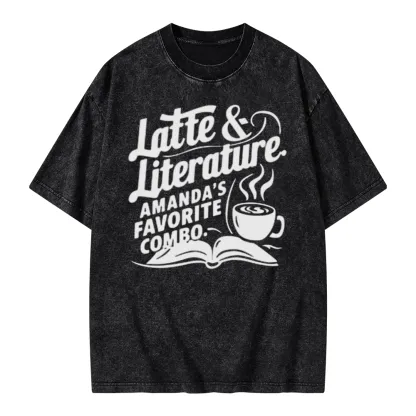 Pagewings Latte & Literature Amanda's Favorite Combo Unisex Washed T-shirt
