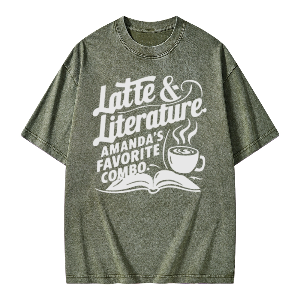 Pagewings Latte & Literature Amanda's Favorite Combo Unisex Washed T-shirt