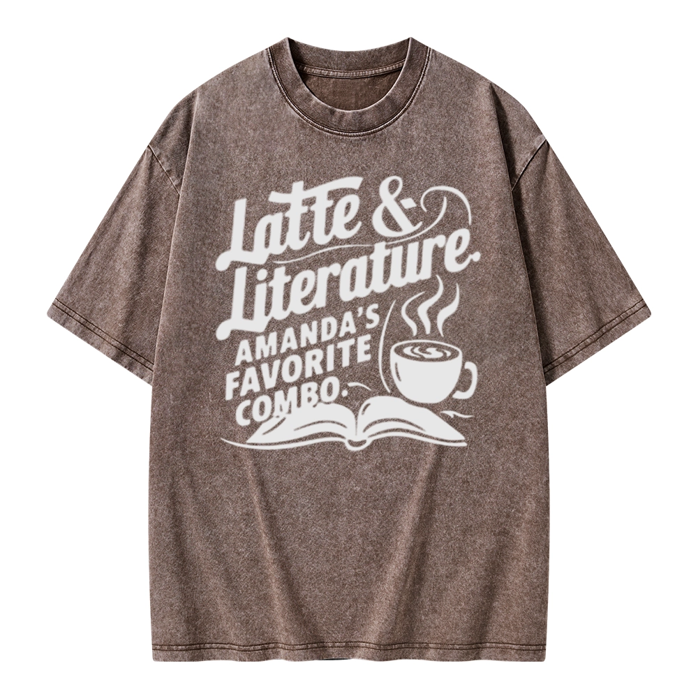 Pagewings Latte & Literature Amanda's Favorite Combo Unisex Washed T-shirt