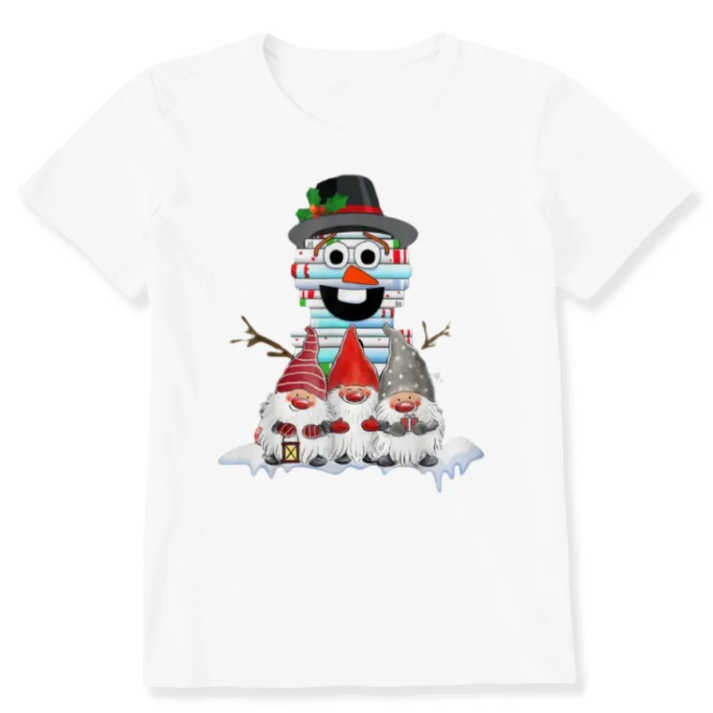 Pagewings Snowman Book Christmas Stack Gnome Librarian Book Unisex Classic T-shirt