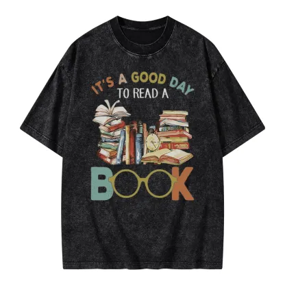Pagewings It’s a Good Day to Read a Book Unisex Washed T-shirt