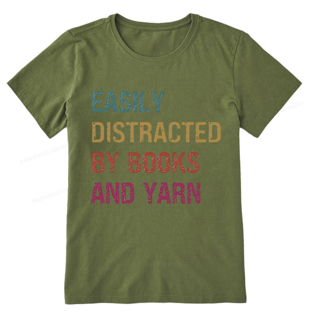 Pagewing Easily Distracted By Books And Yarn Unisex Classic T-shirt