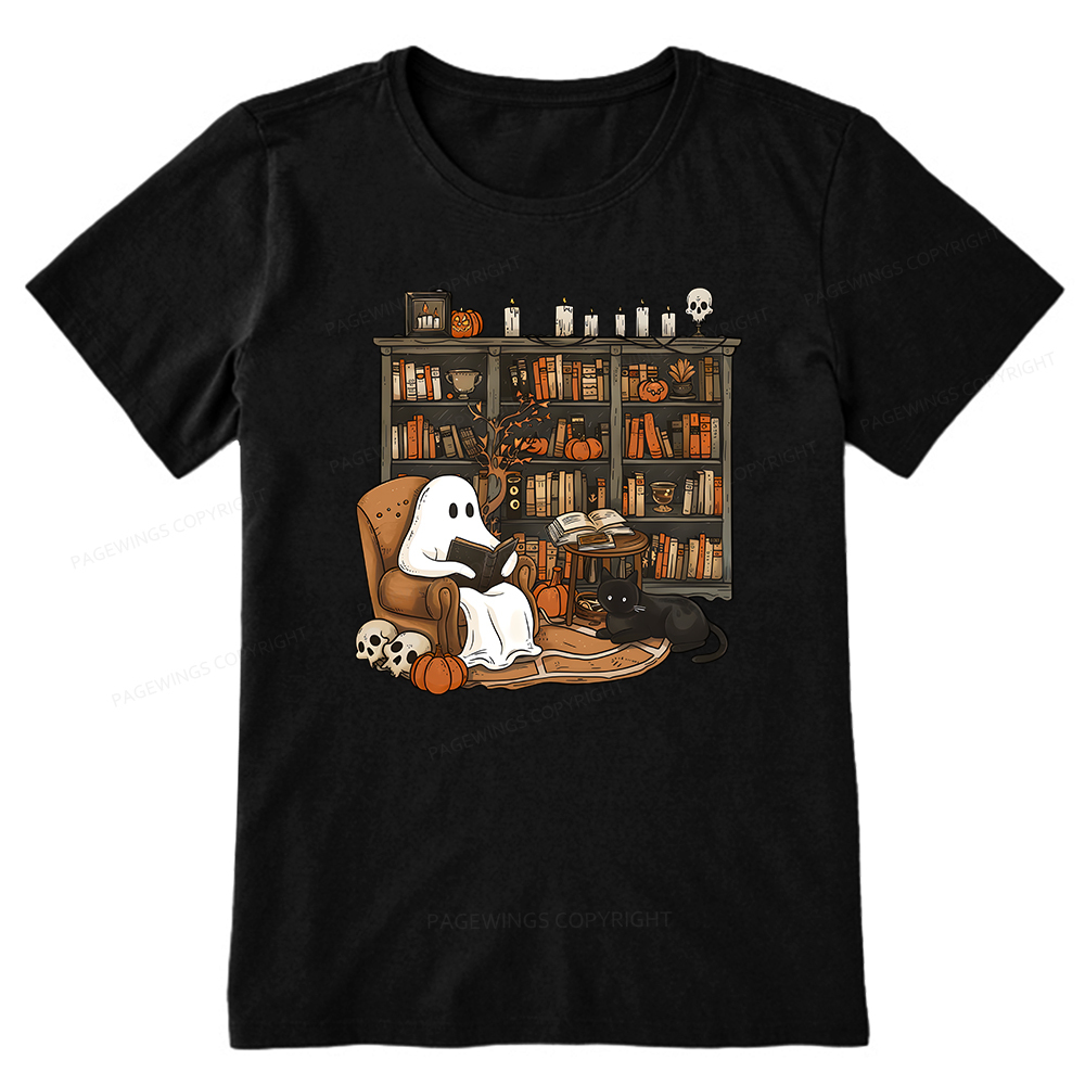 Pagewings Halloween Ghost Reading Books Unisex Classic T-shirt