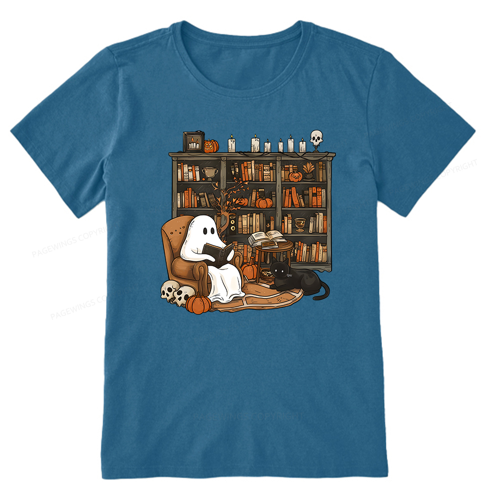 Pagewings Halloween Ghost Reading Books Unisex Classic T-shirt