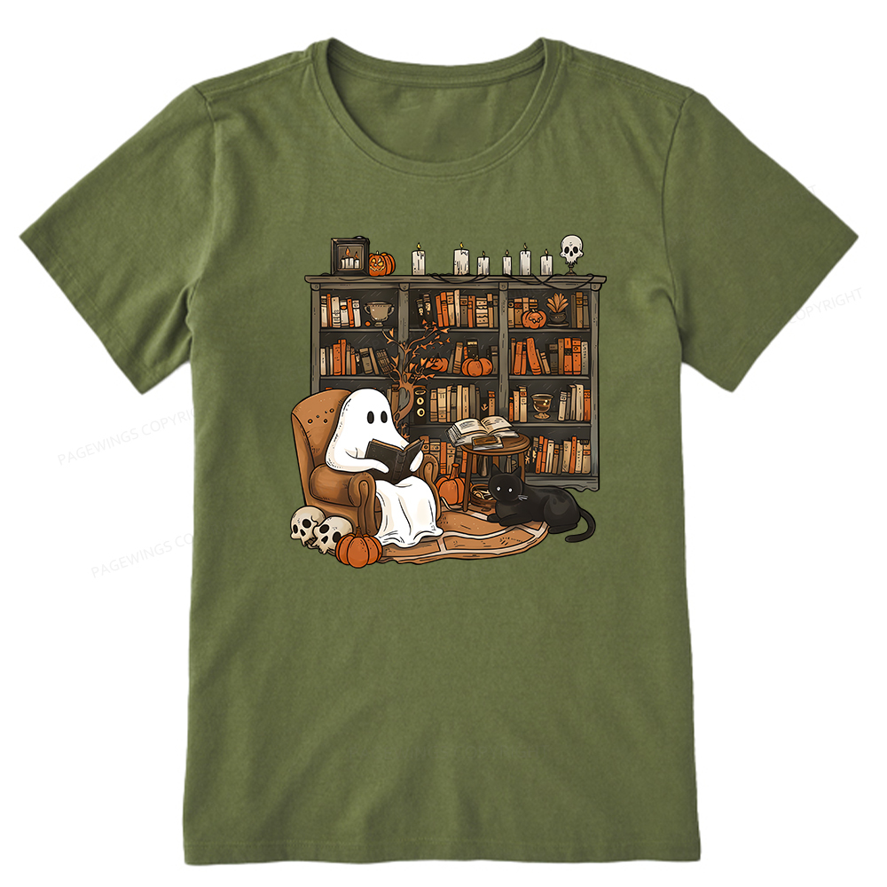 Pagewings Halloween Ghost Reading Books Unisex Classic T-shirt