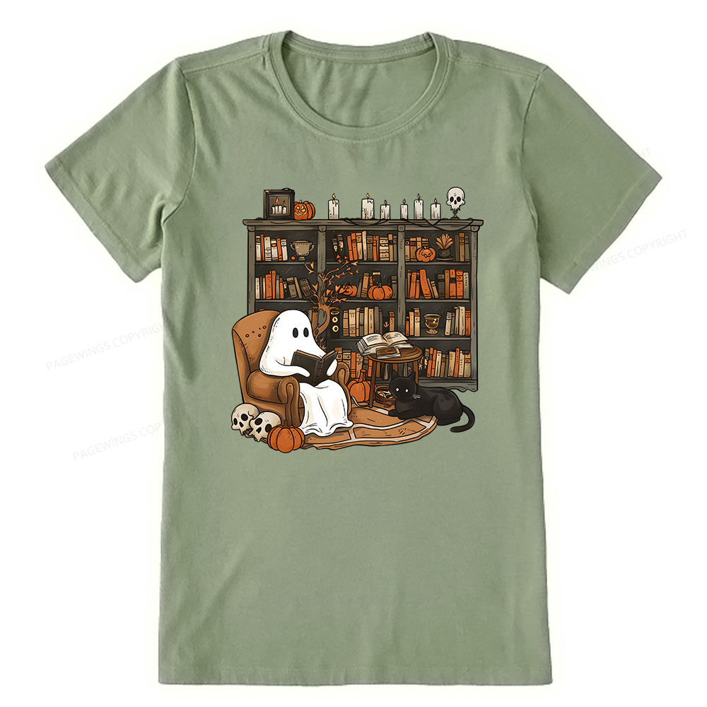 Pagewings Halloween Ghost Reading Books Unisex Classic T-shirt