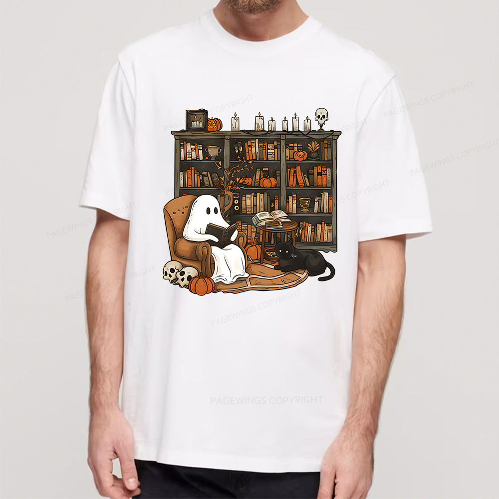 Pagewings Halloween Ghost Reading Books Unisex Classic T-shirt