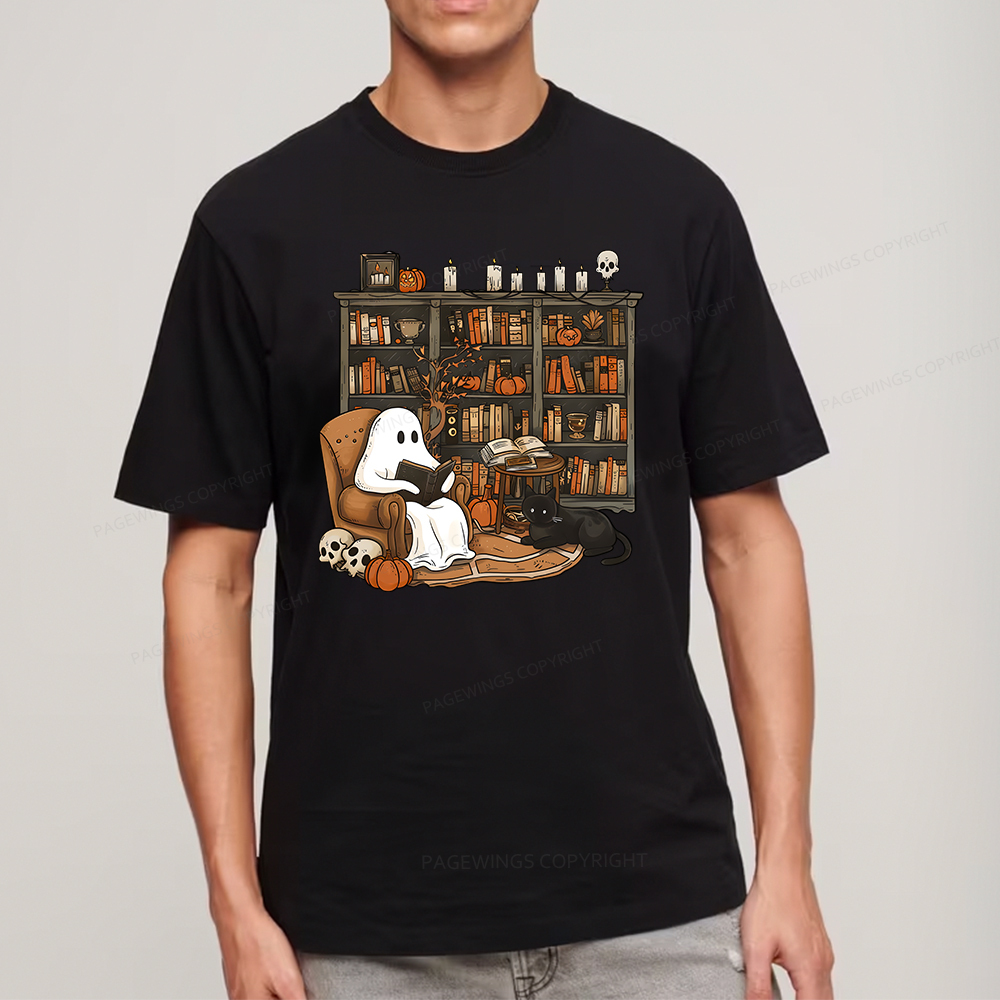 Pagewings Halloween Ghost Reading Books Unisex Classic T-shirt