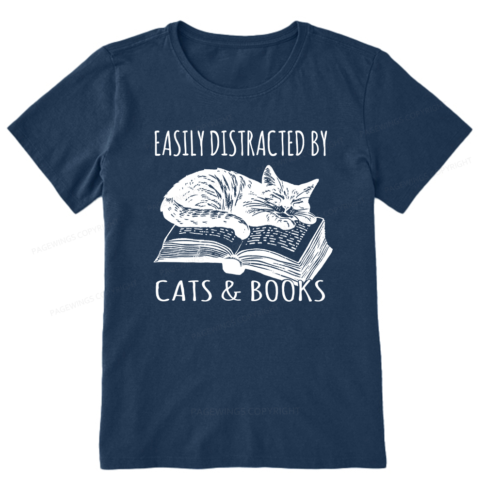 Pagewings Easily Distracted By Cats & Books Unisex Classic T-shirt