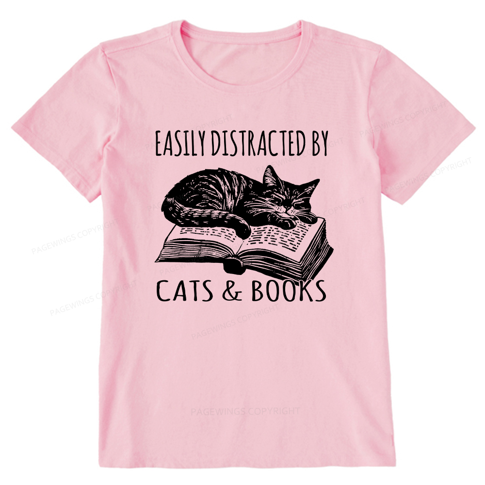 Pagewings Easily Distracted By Cats & Books Unisex Classic T-shirt
