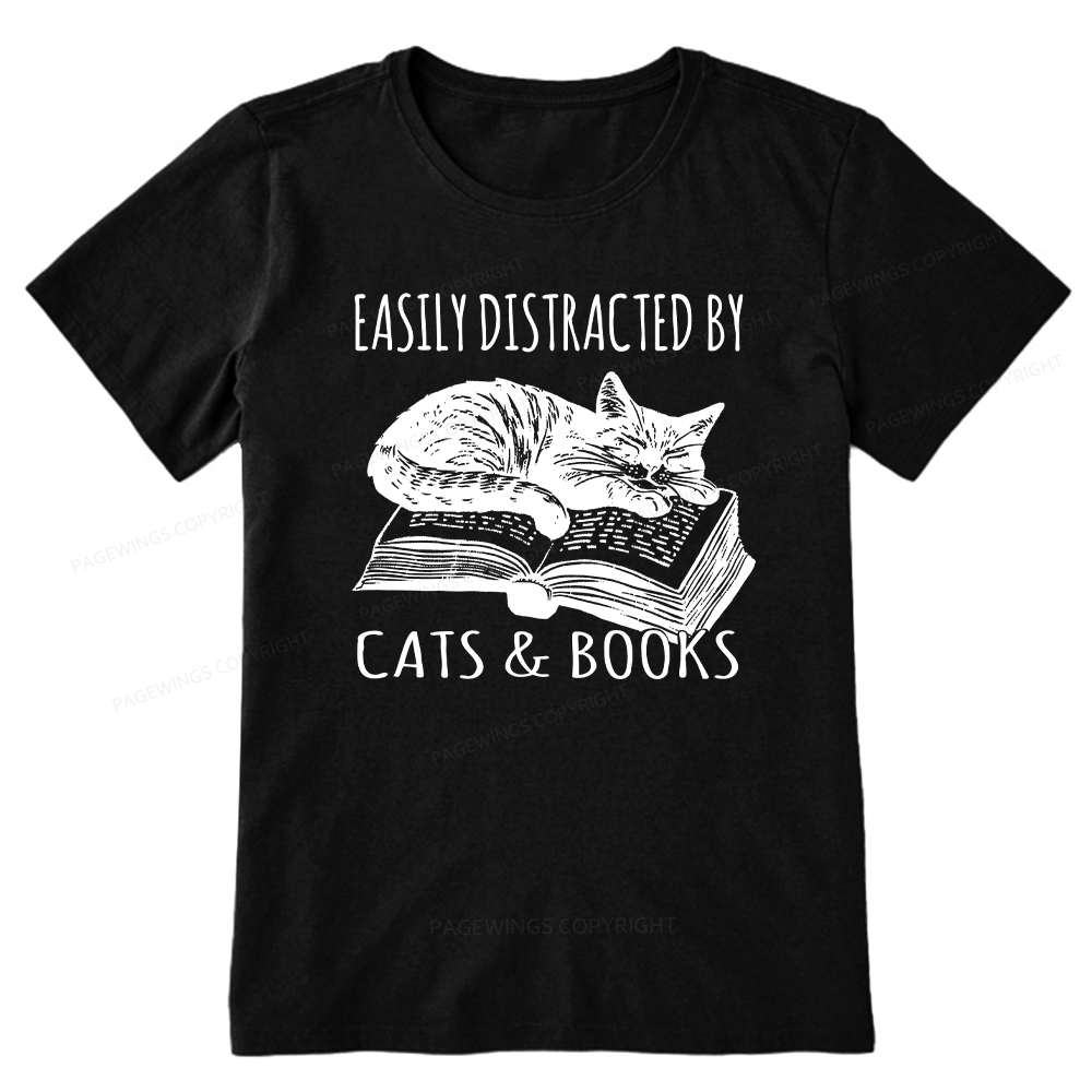 Pagewings Easily Distracted By Cats & Books Unisex Classic T-shirt