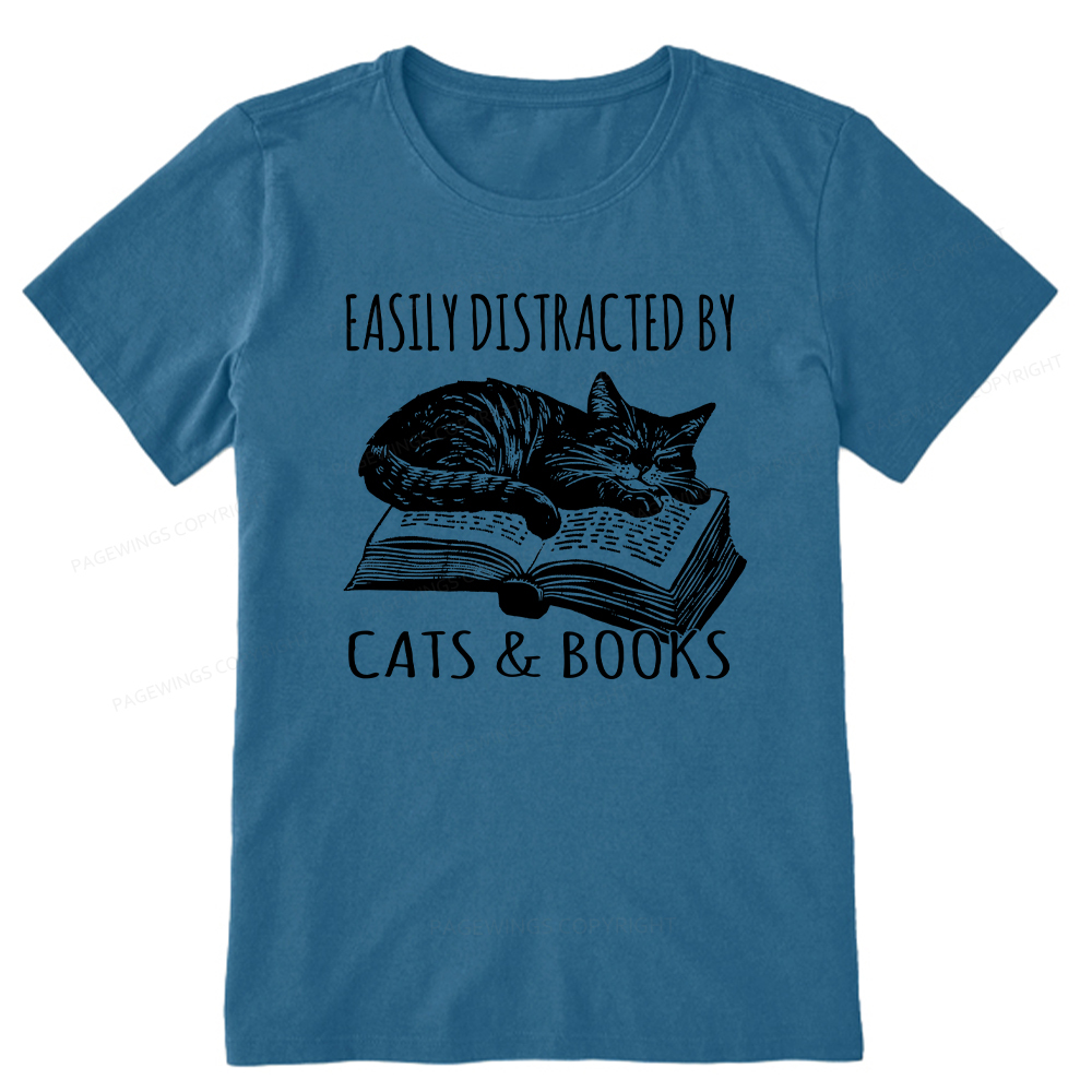 Pagewings Easily Distracted By Cats & Books Unisex Classic T-shirt