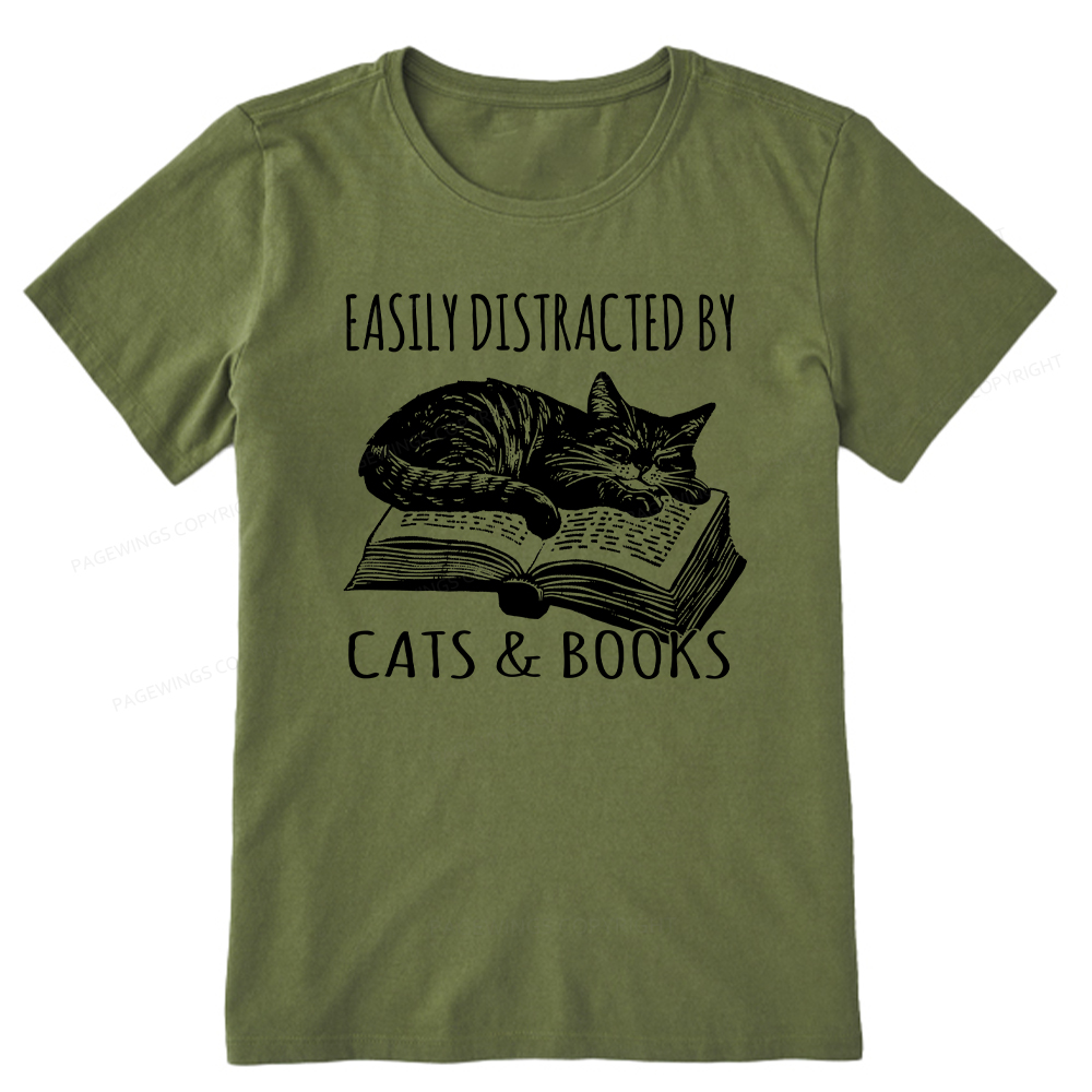 Pagewings Easily Distracted By Cats & Books Unisex Classic T-shirt