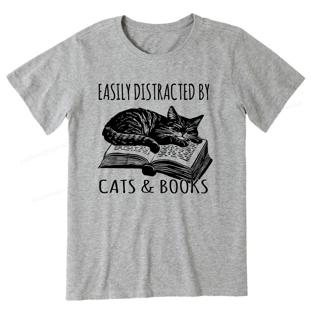 Pagewings Easily Distracted By Cats & Books Unisex Classic T-shirt
