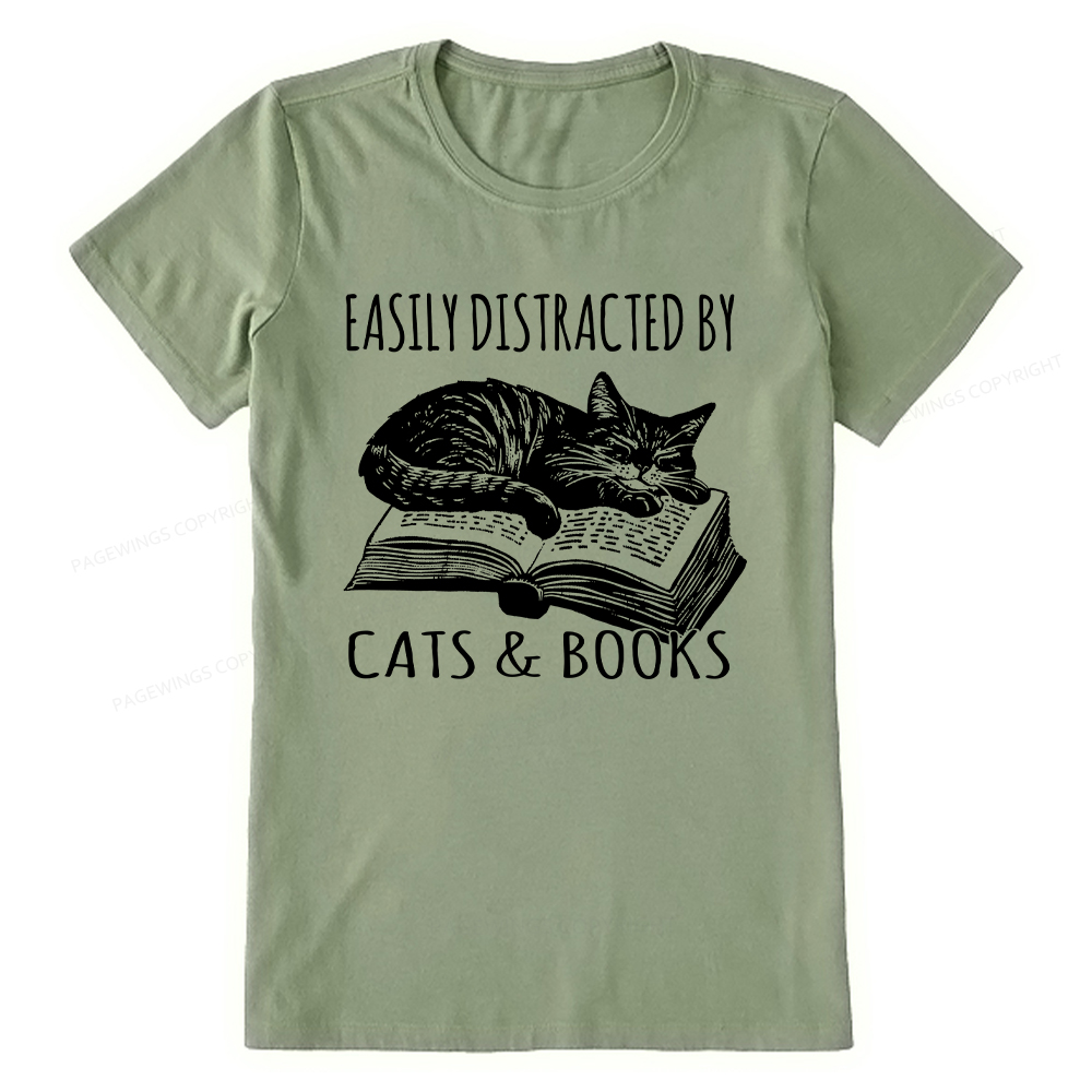 Pagewings Easily Distracted By Cats & Books Unisex Classic T-shirt