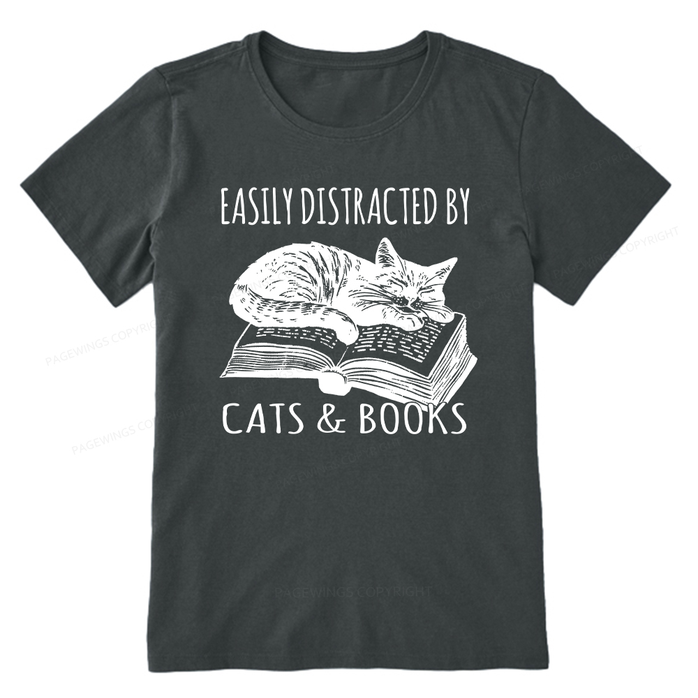 Pagewings Easily Distracted By Cats & Books Unisex Classic T-shirt