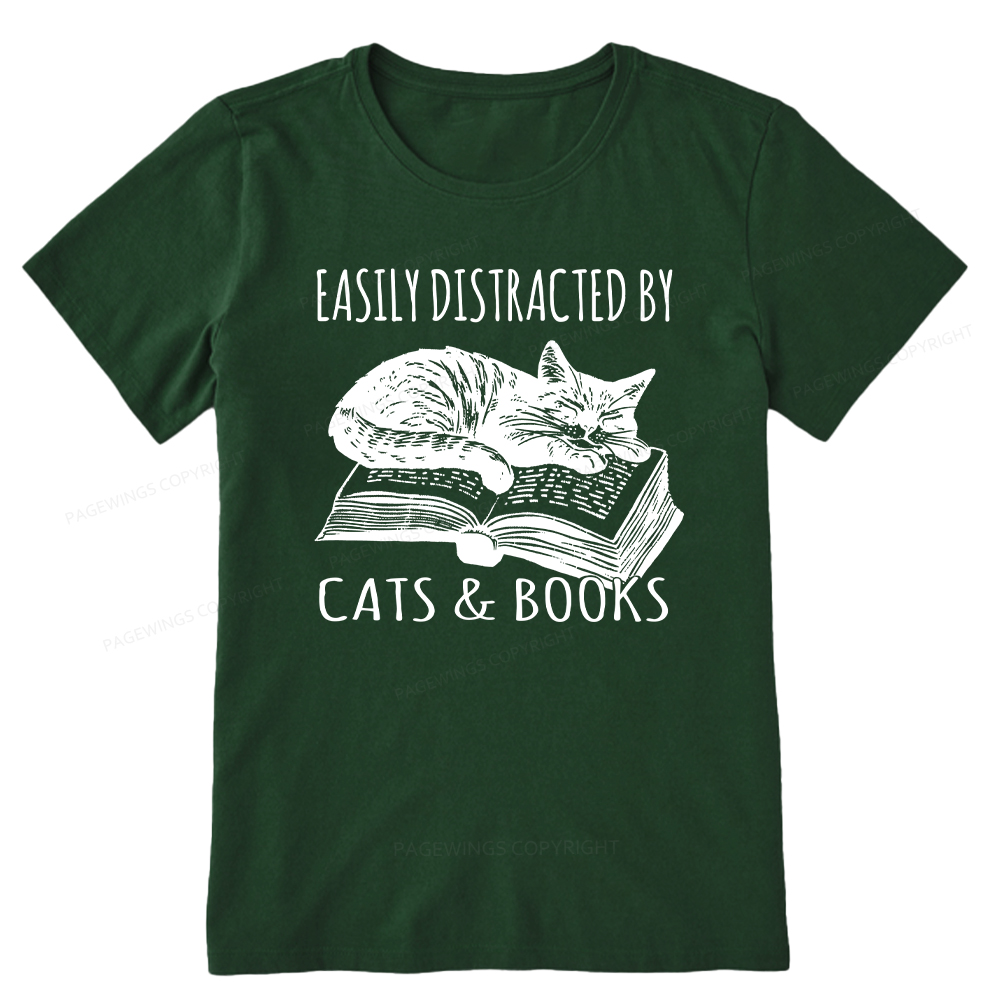 Pagewings Easily Distracted By Cats & Books Unisex Classic T-shirt