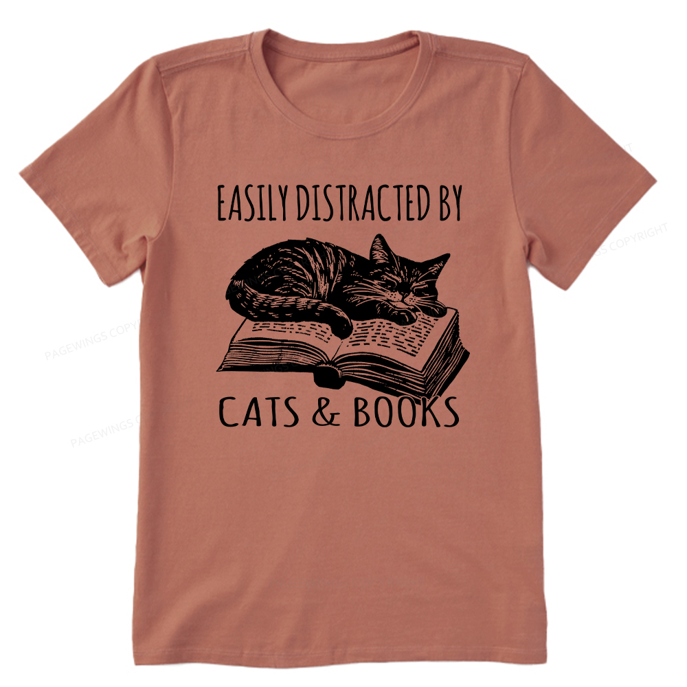 Pagewings Easily Distracted By Cats & Books Unisex Classic T-shirt