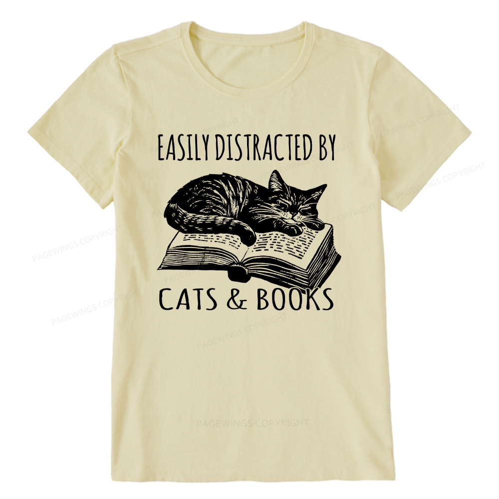 Pagewings Easily Distracted By Cats & Books Unisex Classic T-shirt