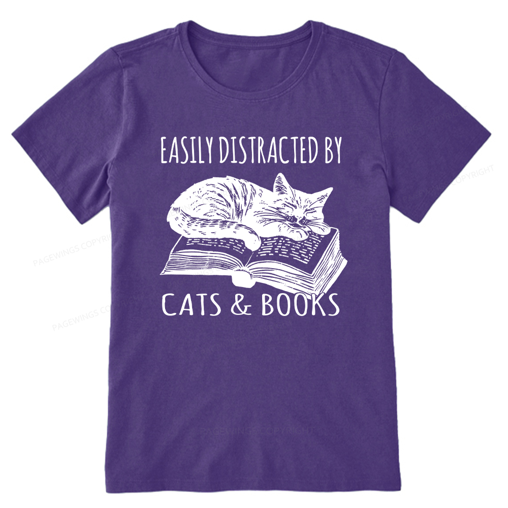 Pagewings Easily Distracted By Cats & Books Unisex Classic T-shirt
