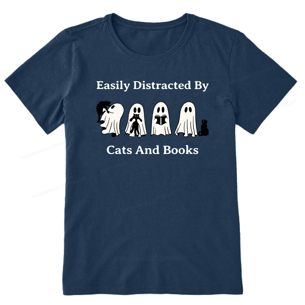 Pagewings Easily Distracted By Cats And Books Unisex Classic T-shirt