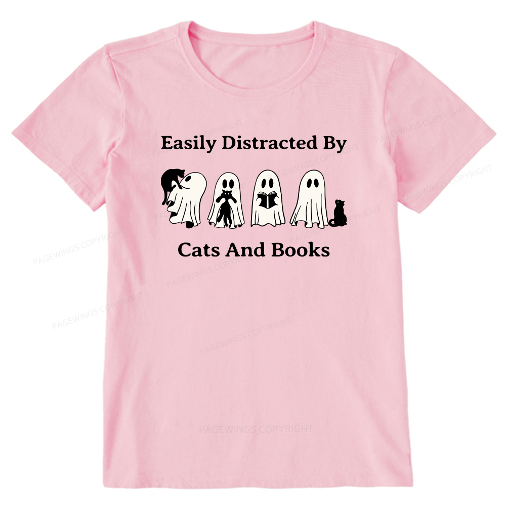 Pagewings Easily Distracted By Cats And Books Unisex Classic T-shirt