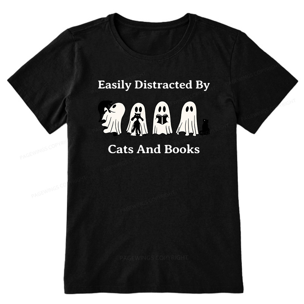 Pagewings Easily Distracted By Cats And Books Unisex Classic T-shirt