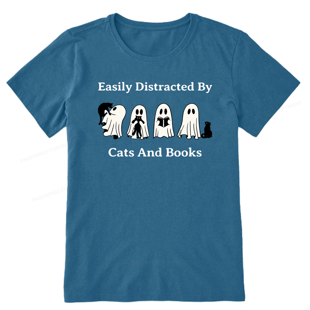 Pagewings Easily Distracted By Cats And Books Unisex Classic T-shirt