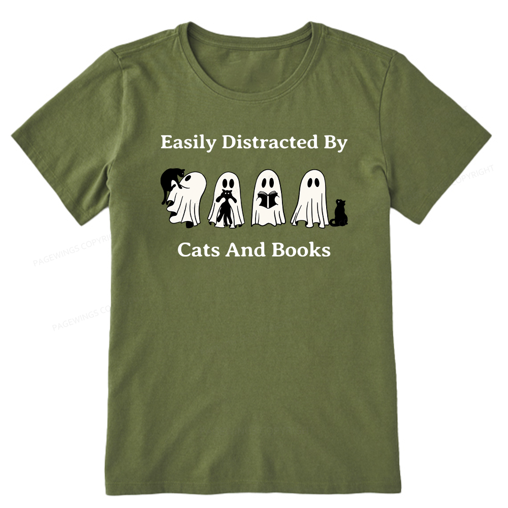 Pagewings Easily Distracted By Cats And Books Unisex Classic T-shirt