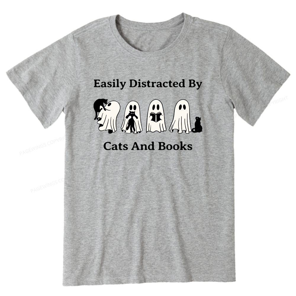 Pagewings Easily Distracted By Cats And Books Unisex Classic T-shirt