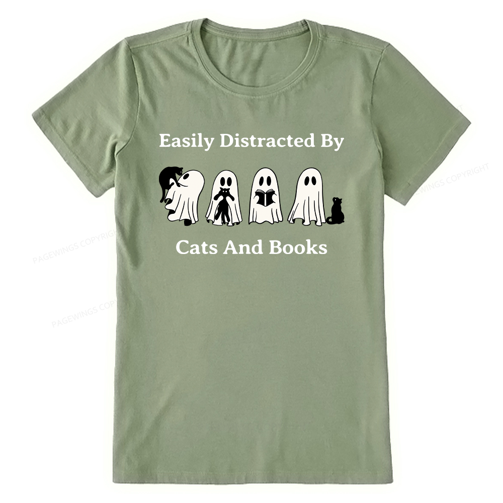 Pagewings Easily Distracted By Cats And Books Unisex Classic T-shirt