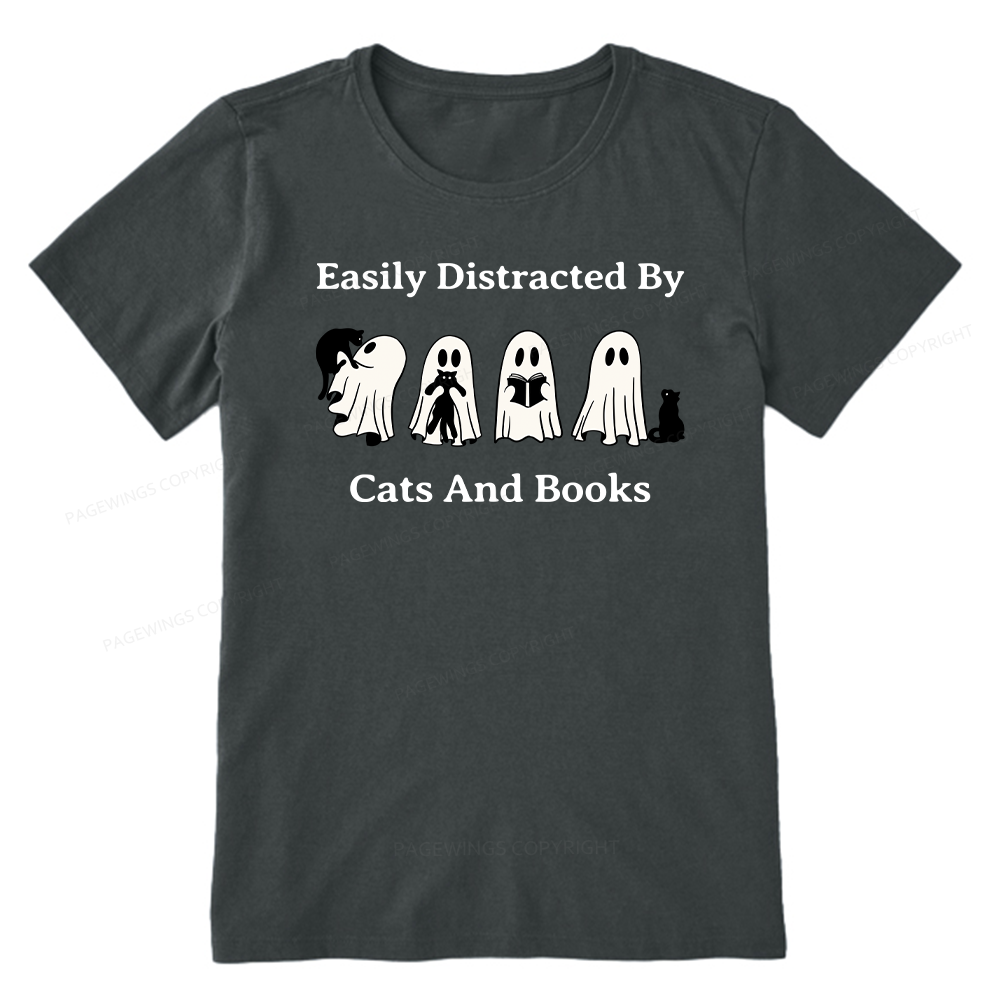 Pagewings Easily Distracted By Cats And Books Unisex Classic T-shirt