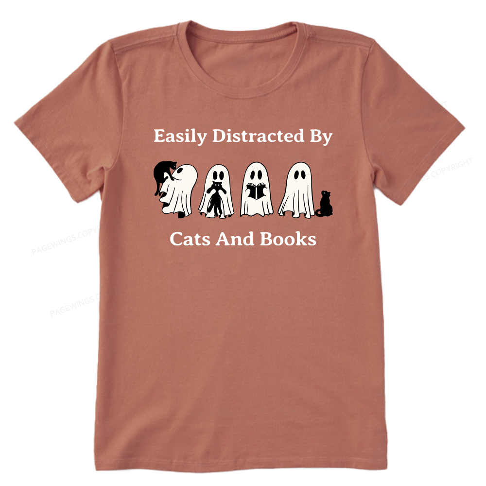Pagewings Easily Distracted By Cats And Books Unisex Classic T-shirt