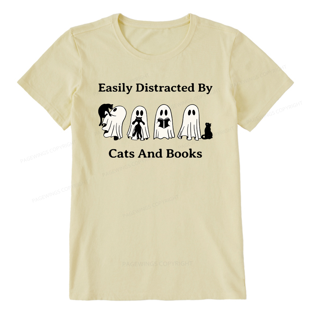 Pagewings Easily Distracted By Cats And Books Unisex Classic T-shirt