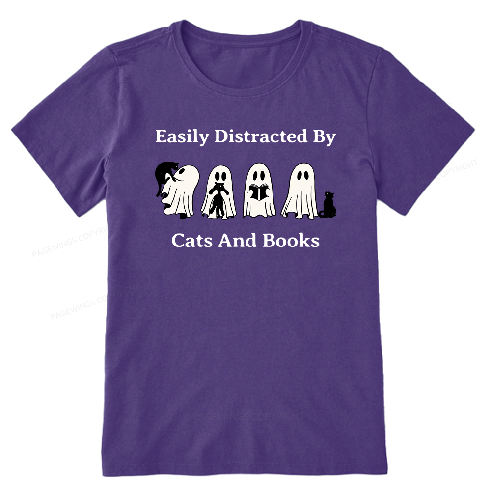 Pagewings Easily Distracted By Cats And Books Unisex Classic T-shirt