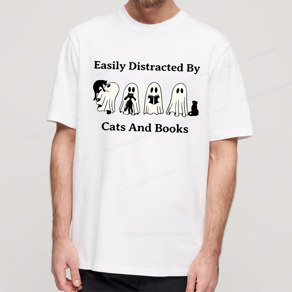 Pagewings Easily Distracted By Cats And Books Unisex Classic T-shirt