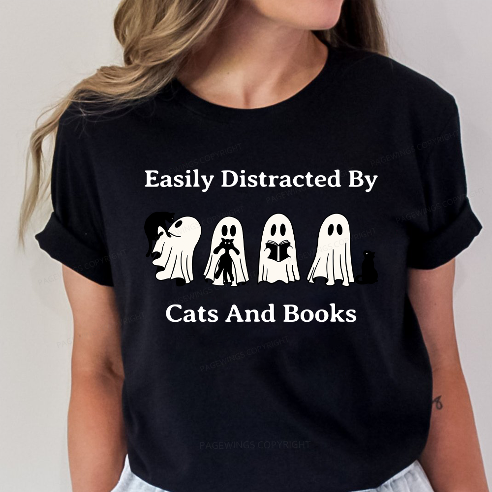 Pagewings Easily Distracted By Cats And Books Unisex Classic T-shirt