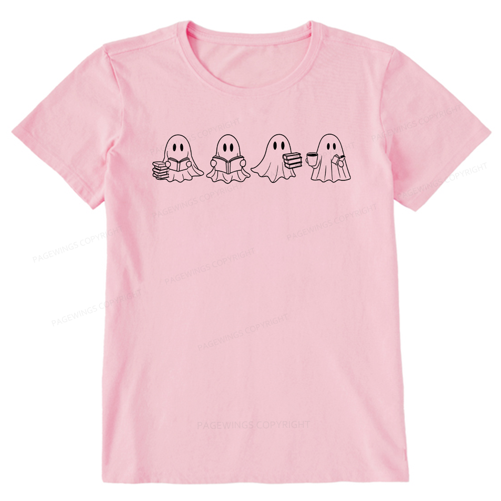 Pagewings Halloween Cute Ghost Reading Books Unisex Classic T-shirt