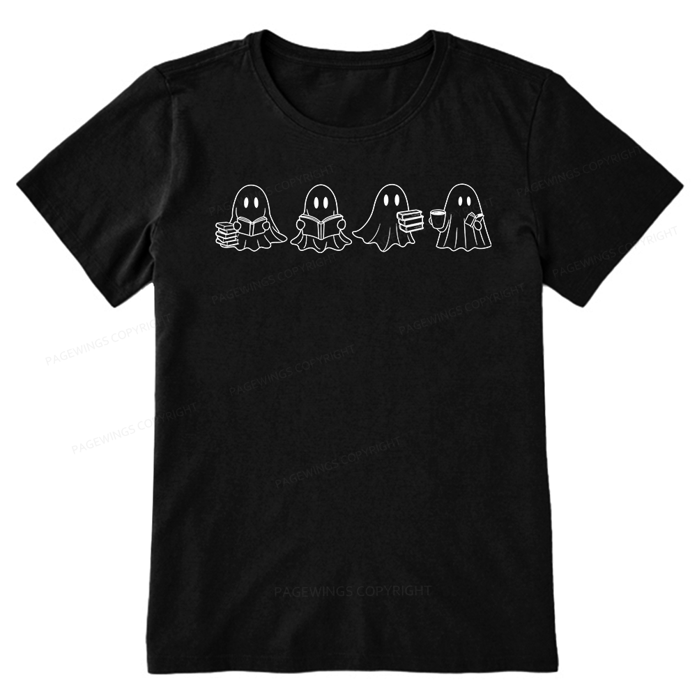 Pagewings Halloween Cute Ghost Reading Books Unisex Classic T-shirt