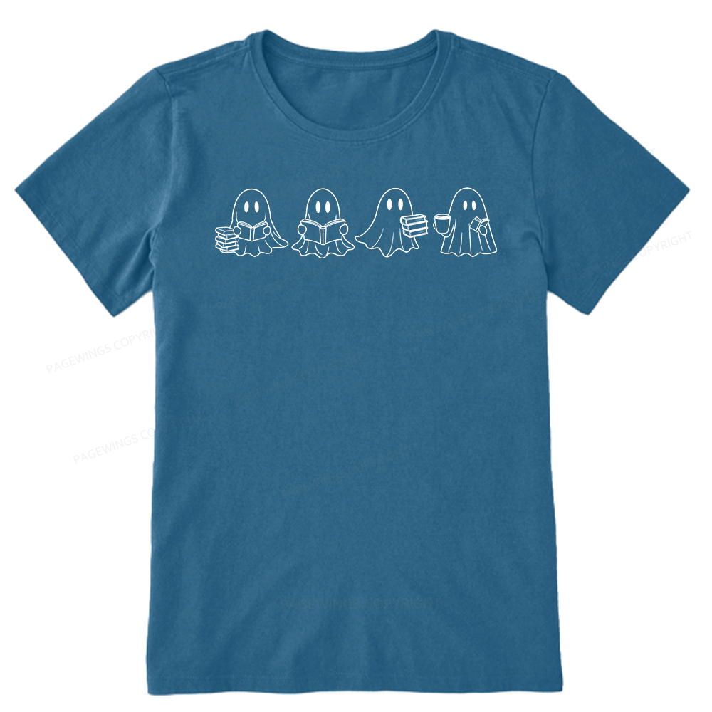 Pagewings Halloween Cute Ghost Reading Books Unisex Classic T-shirt