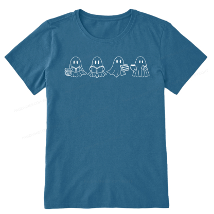 Pagewings Halloween Cute Ghost Reading Books Unisex Classic T-shirt