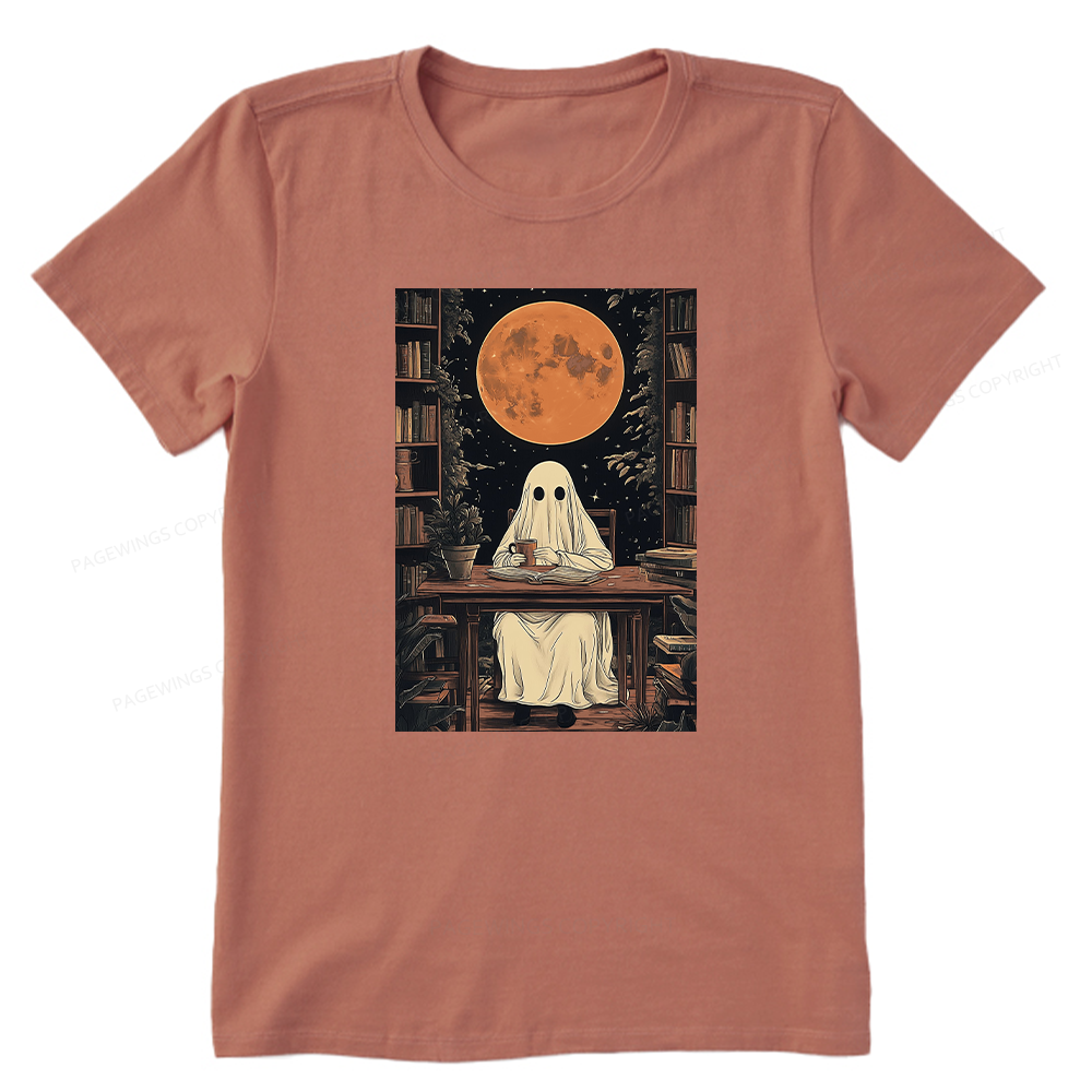 Pagewings Halloween Ghost Books Coffee Unisex Classic T-shirt