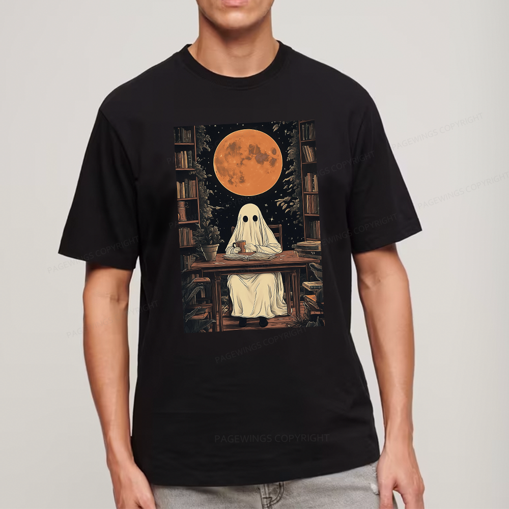 Pagewings Halloween Ghost Books Coffee Unisex Classic T-shirt