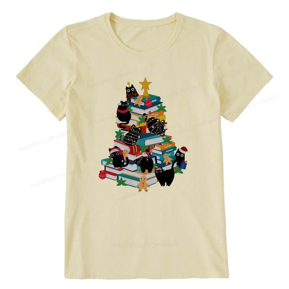 Pagewings Cute Cats Books Christmas Tree Unisex Classic T-shirt